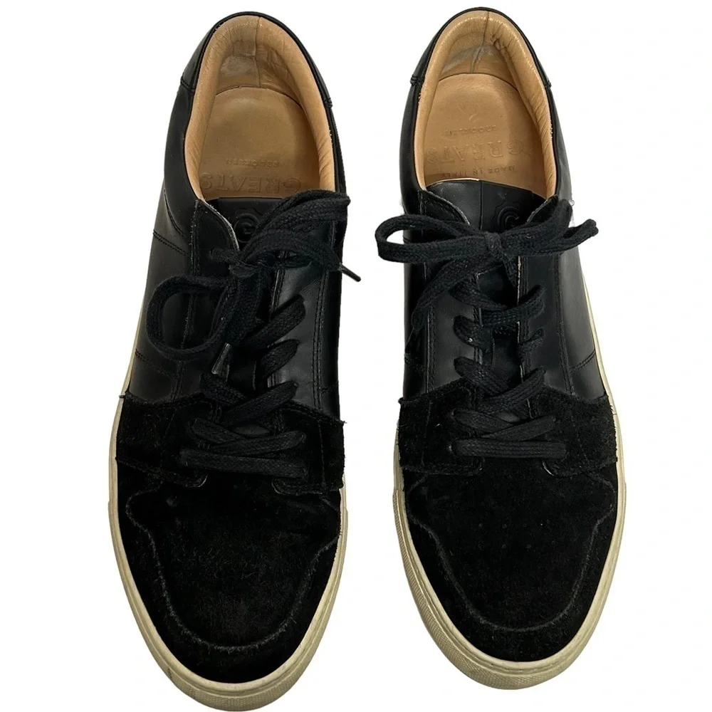 Greats Brooklyn Court Sneaker in Black Dark Shadow Leather